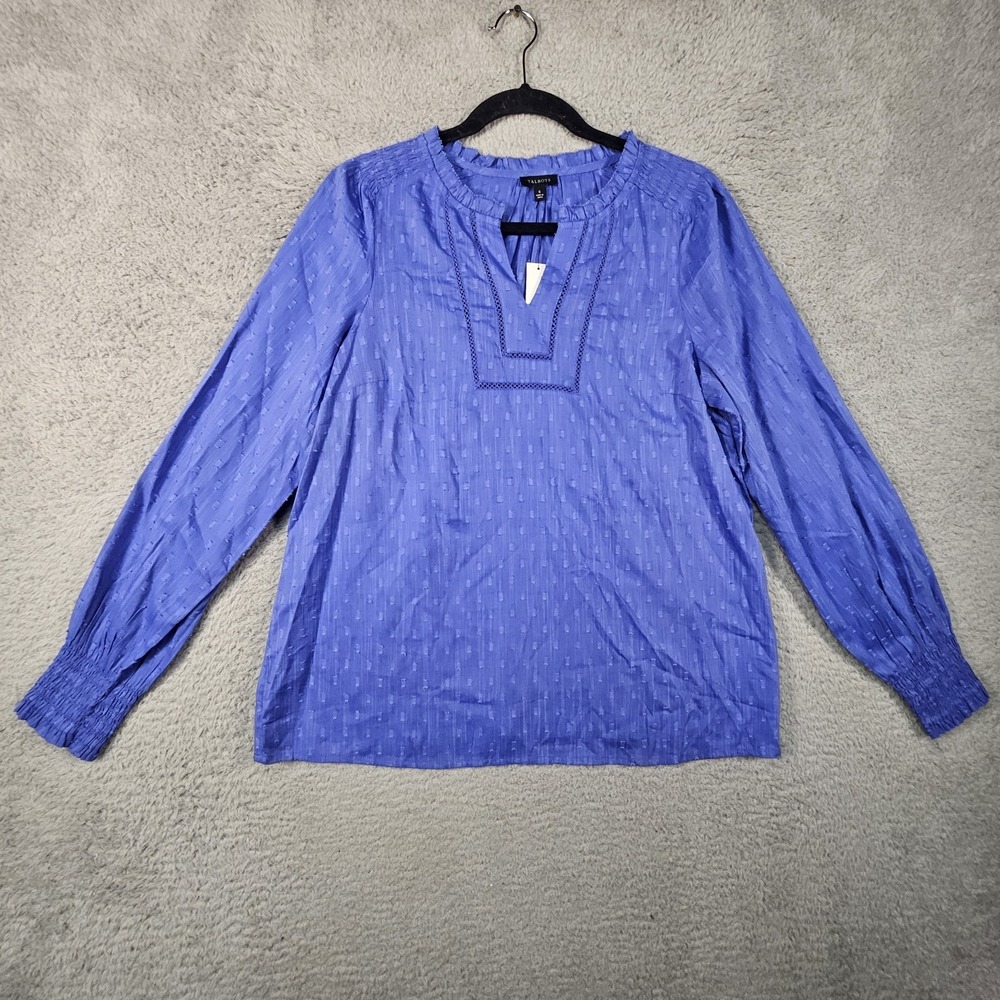 Talbots Smocked Top Women S Blue Textured Cottage Minimalist Capsule Chic Career